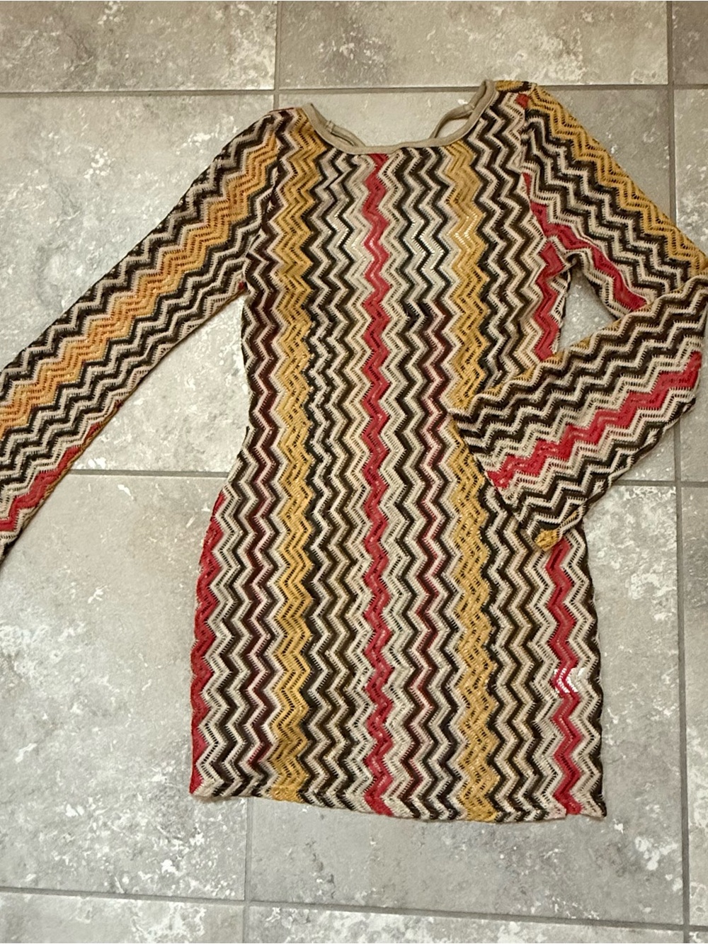Vici Multi-Color Zigzag Knit Coverup Dress in Red, Yellow, Brown
